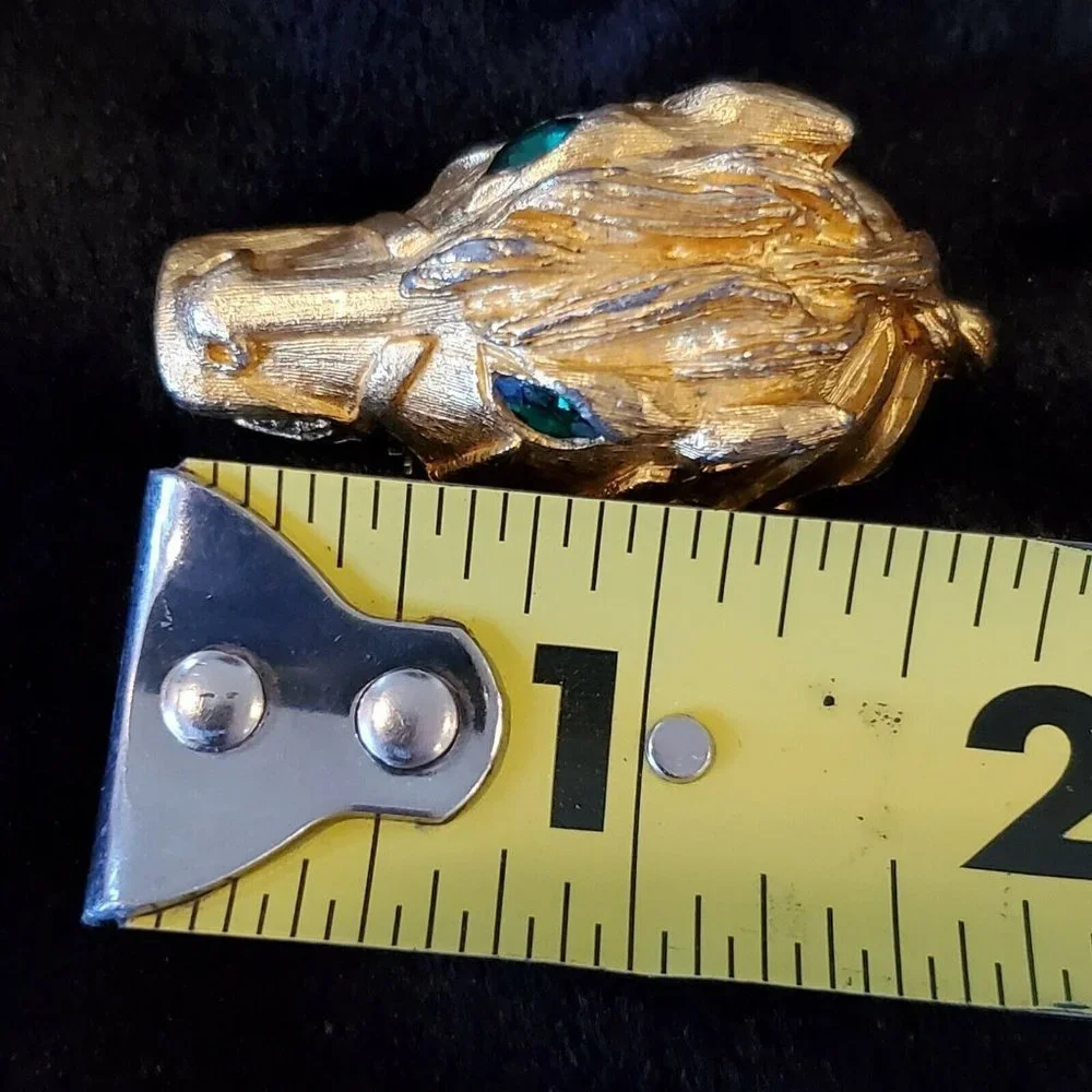 3D Horse Head Pin Brooch Green Rhinestone‎ Eyes